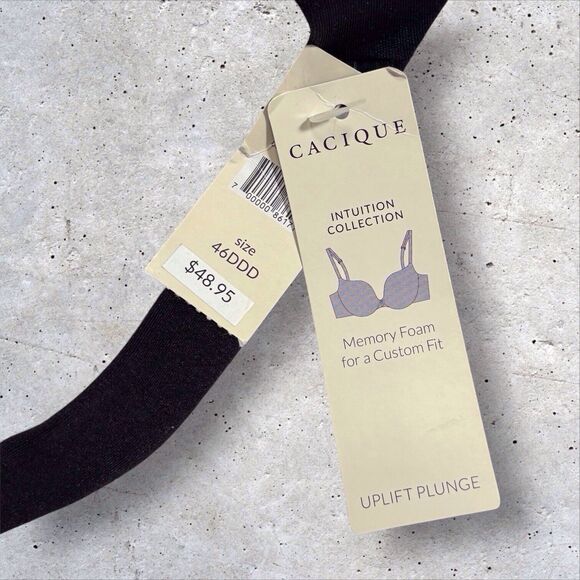 NWT Cacique Intuition Uplift Plunge Bra Underwire Adjustable Straps Black 46DDD - Picture 7 of 9
